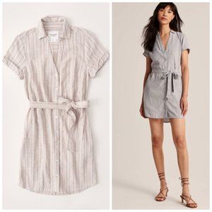 Abercrombie & Fitch Linen-Blend Shirt Dress Light Brown Stripe XXSP